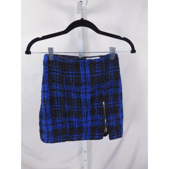 SO Goods For Life Skirt Womens 1 Blue Black Plaid Tweed Mini Zip Detail Juniors - Picture 1 of 10